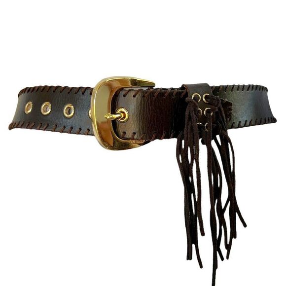 MICHAEL Michael Kors Brown Leather Whipstitch Belt with Fringe Size Small - Picture 1 of 9